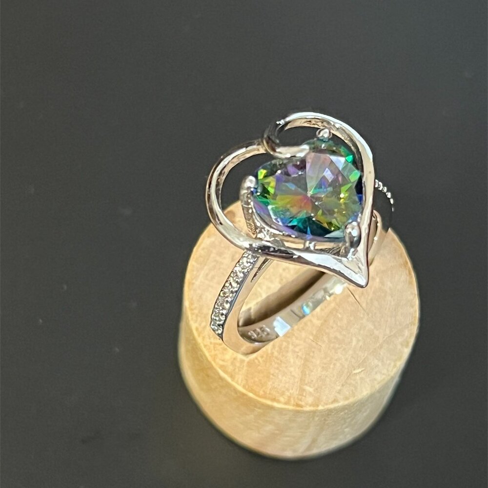 925 Silver Multicolor Heart Ring - image 2